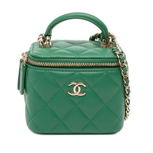 Pre-Loved Chanel Mini CC Quilted Lambskin Top Handle Vanity Case With Chain
